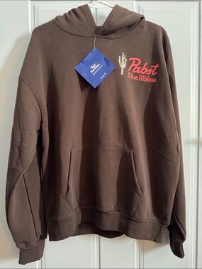 Pabst Blue Ribbon Beer Skull Men's Crewneck Hoodie -Brown - size Med- New w/tag.